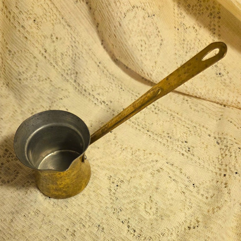 Brass Turkish Coffee Pot Cezve Long Handle Manual Gold Copper Ladle